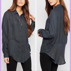 Free People Slate Grey True Affection Button Down Shirt Long Sleeves Size S